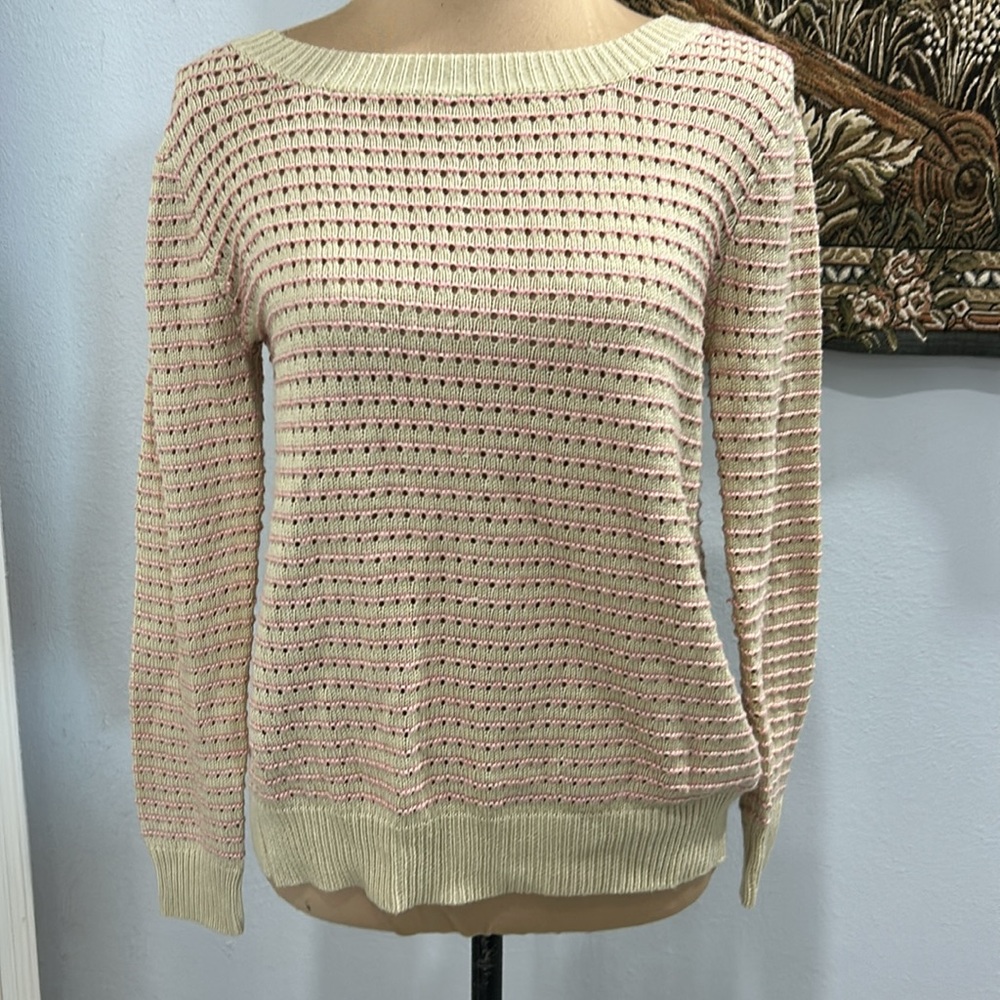 Alice Moon Beige Pink Strip Knit Sweater. Size S